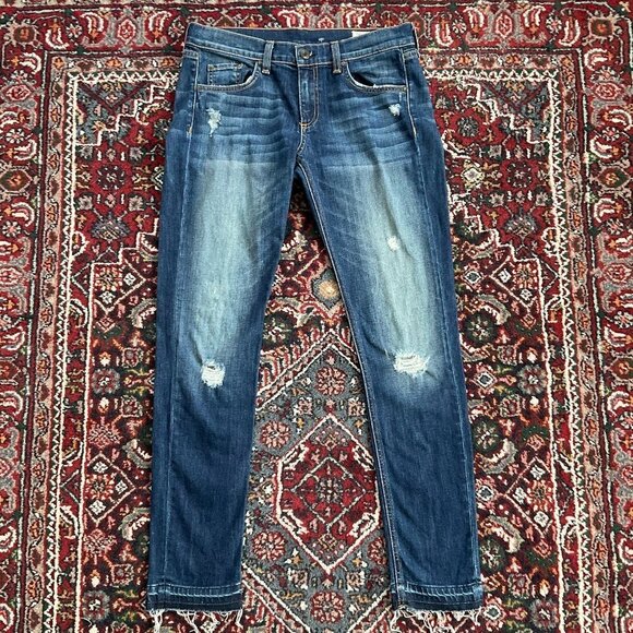 Rag & Bone Denim Stretch Distressed dre Jeans Raw Hem Size 27 Blue - Picture 1 of 8